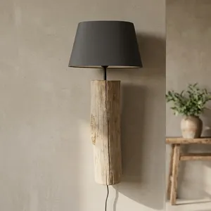Lampe murale rustique en bois Storm, base en bois recyclé naturel, abat-jour en tissu noir, style moderne, ferme, côtier, pour chambre à coucher, salon, accent décoratif - Product Image 2