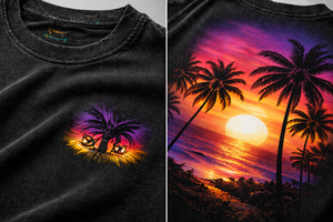 Camiseta Personalizada con Estampado Gráfico de Palmeras al Atardecer Tropical, Camiseta de Verano de Algodón Oversize con Estampado Trasero, Venta al Por Mayor - Product Image 4