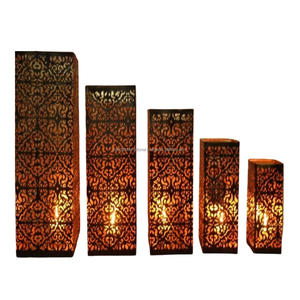 Juego de portavelas votivo de hierro cuadrado decorativo para el hogar de 5 piezas con portavelas decorativo con acabado recubierto de polvo negro votivo - Product Image 1