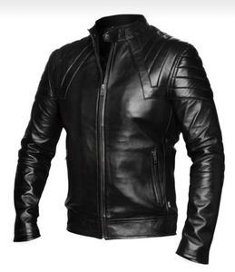 <b>Men's</b> <b>Brown</b> PU <b>Leather</b> <b>Jacket</b> Stand Collar Zipper Closure Moto Biker Style Slim Fit Autumn Wear - Product Image 2