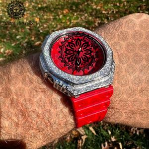Charm_Jewells Luxury Stainless Steel Watch 40mm Case <b>Red</b> Silicone Band Analog Mechanical Men's Fashion Diamond Accents 10 Bar - Product Image 3