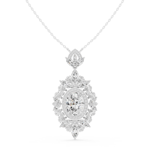 Collier pendentif ovale en or rose 14 carats avec halo de diamants, chaîne à maillons, bijoux de luxe pour mariage, fiançailles, fête - Product Image 5