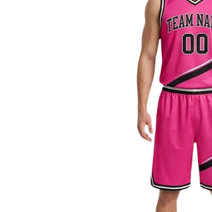 Conjunto de uniforme de baloncesto personalizado para hombre, camiseta sin mangas con cuello en V, diseño de rayas curvas, pantalones cortos con nombre y número, secado rápido, 100% - Product Image 6