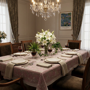 Orchid Beige 10 Seater <b>Tablecloth</b> 180x270cm Handcrafted Block Printed 100% Cotton Wedding Dining Home Decor Style For Sale - Product Image 3