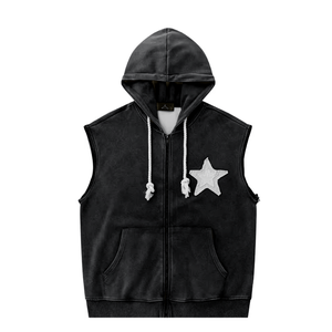 Sweat-shirt à capuche zippé vintage pour hommes, style streetwear oversize, avec patch brodé personnalisé et manches amovibles, vente en gros OEM - Product Image 3