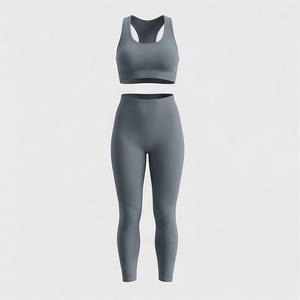 Ensemble deux pièces pour femme : haut de sport sans manches et legging long, avec logo personnalisé, pour la course à pied et le yoga. - Product Image 1