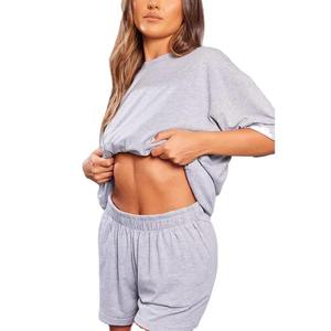 Custom Logo Women's Casual Clothing Set 100% Polyester Short Sleeve T-Shirt Shorts Solid Neck Quick-drying <b>One</b> Set Pattern - Product Image 2
