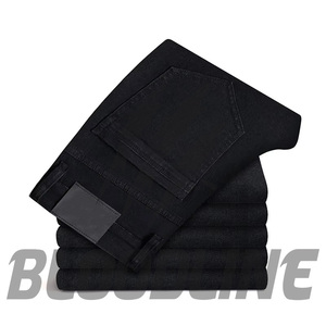 Bloodline Men's Black Slim Fit Straight Leg Cotton Denim Jeans Casual Midweight Autumn Style - Product Image 3