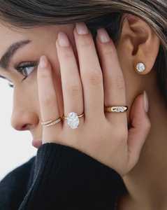 Anillo de Boda Doble con Diamantes, Esmeralda en Forma de Pera Cultivada en Laboratorio, Engaste Empotrado, Anillos Apilables Modernos Toi Et Moi, Oro Sólido de 14k y 18k, Venta al por Mayor - Product Image 4