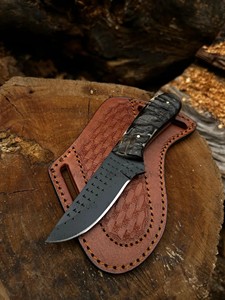 Couteau utilitaire de cowboy à lame fixe en acier raspé, manche en corne de bison, étui en cuir plat, lame pleine longueur, qualité industrielle pour la chasse - Product Image 2