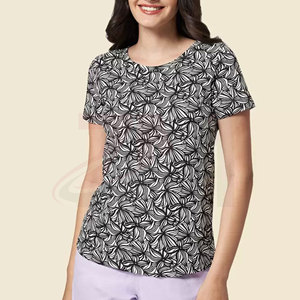 T-shirt imprimé pour femme, manches courtes, col rond, décontracté, motif graphique, coupe classique, 100 % coton tricoté, respirant, haut pour le printemps et l'été - Product Image 5