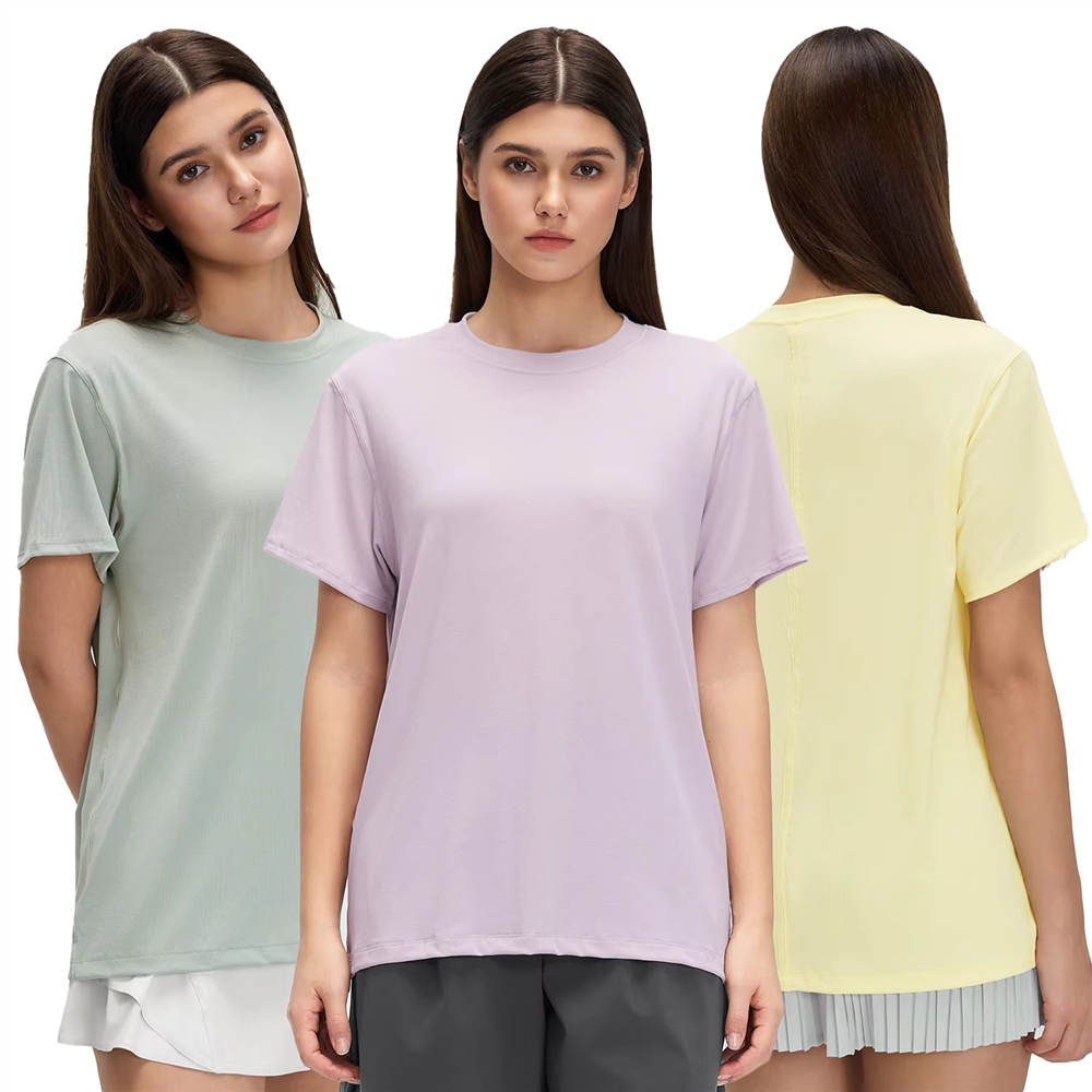 Neck Sports Nine Quarter Sleeve Women's Summer Solid for Versatile Running Fitness Top Casual Loose Breathable Yoga Wear