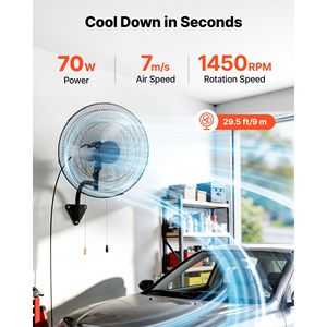Ventilatore oscillante da parete da 20 pollici, 3 velocità, angolo di rotazione regolabile, lunga gittata del flusso d'aria, ventilatore da parete meccanico AU/US - Product Image 2