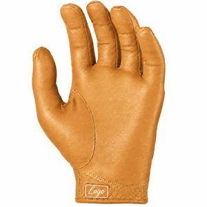 Gant de golf en cuir véritable, pour main droite et gauche, à doigts entiers, à enfiler, unisexe, couleur beige, avec patch logo, camel, marron. - Product Image 3