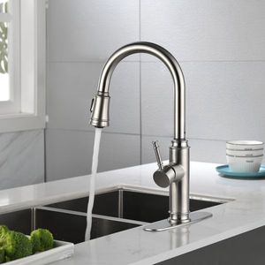 Rubinetto da cucina monocomando in acciaio inossidabile con doccetta estraibile ad arco alto, per lavello - Product Image 5