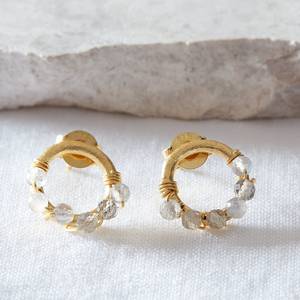 Pendientes de Aro Circulares de Moda con Piedras Preciosas de Labradorita con Cuentas, Envueltas en Alambre de Oro, Chapados en Oro de 18K sobre Plata de Ley Vermeil - Product Image 3