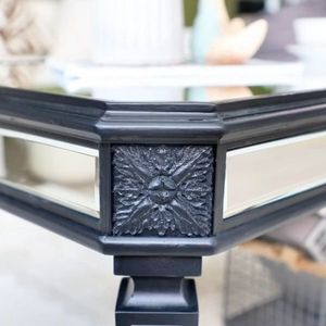 Modern <b>Silver</b> Mirrored Finish Black Vintage Carved Wooden Rectangle Center <b>Table</b> for Tea or <b>Coffee</b>-Contemporary Style - Product Image 2