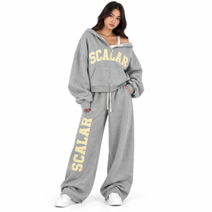 Conjunto de Sudadera con Capucha y Pantalones Anchos con Estampado de Letras para Mujer, Estilo Urbano, Gris, Talla Grande, Ropa de Invierno, Proveedor de Conjuntos Deportivos con Logotipo Personalizado - Product Image 1