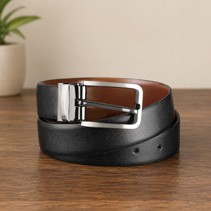 Ceinture en cuir réversible noire pour homme avec boucle ardillon argentée, réglable, pour tenue habillée, décontractée, professionnelle et formelle, vente en gros, fournisseurs - Product Image 3