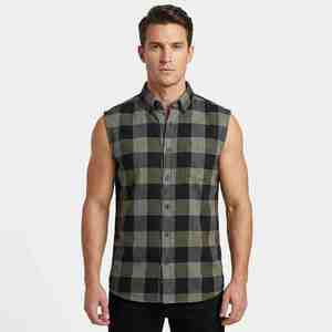 Camisas de Algodón Modernas de Primera Calidad, Camisa de Franela a Cuadros sin Mangas para Hombre, Cuello con Botones, Ropa Casual de Otoño, Camisas a Cuadros Transpirables - Product Image 1