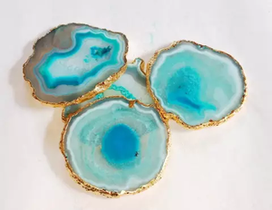 Posavasos de Ágata Azul con Borde Dorado, Decorativo y Natural para Bebidas, Ideal para Regalo - Product Image 3