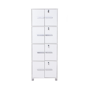Modern Laminated Board <b>Storage</b> <b>Box</b> White Finish Four Tier Multi-Purpose <b>Lockable</b> Organizer Cabinet Separate Key Locks Unit - Product Image 2