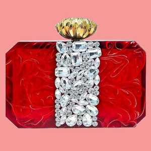 Luxury Resin Box Clutch with <b>Stones</b>, Crystals and Pearl Knob, Bridal Purse, Bridesmaid Bag, Evening Designer Handbag for Bride - Product Image 4