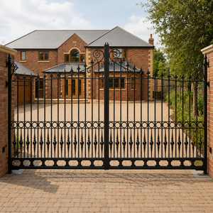 Portail d'entrée de luxe en fer forgé noir, à double battant, avec pointe ornementale, pour la sécurité de villas et maisons - Product Image 1