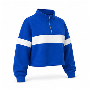 Sudadera Corta Personalizable Azul Cobalto para Mujer, de Fácil Ajuste, con Media Cremallera, de Forro Polar Cepillado, Estilo Casual WHZCROP-0004 - Product Image 5