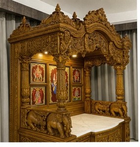 Comprar Pavo Real tallado Templo de gran tamaño para la habitación de Pooja tallado tradicional mejor indio Pooja Mandir diseño especial Templo de gran tamaño - Product Image 2