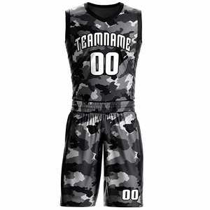 Custom Camo Basketball Uniform Set Unisex Sleeveless V-Neck Jersey Shorts Team Name Number Four-Way Stretch Quick Dry 100% - Product Image 1