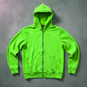 High Quality <b>Men</b> Custom Logo Cotton French Terry Acid Washed Zipup Double Zipper Zip up Hoodie Manufacturer - Product Image 1