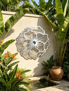 <b>Large</b> Silver Poppy Flower Metal <b>Wall</b> Art Cutout Botanical Sculpture for Garden Patio Outdoor Living Room <b>Decoration</b> - Product Image 6
