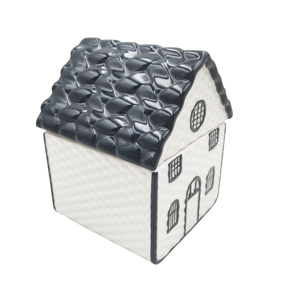 Pot à biscuits en céramique blanche en forme de maison de pain d'épices, avec couvercle amovible, style minimaliste, pour table de Noël, vente en gros - Product Image 4