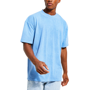 T-shirt en jersey de coton bleu clair pour homme, coupe classique, col rond, manches courtes, couleur unie, décontracté - Product Image 2