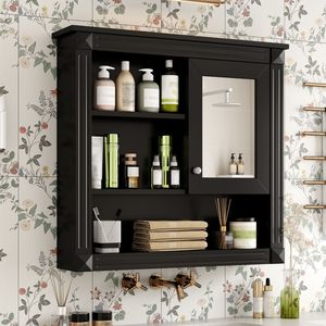 Armoire de salle de bain murale de 32 pouces avec 4 étagères et porte miroir, rangement pour toilettes et armoire à pharmacie - Product Image 2