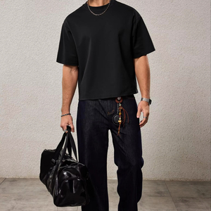 High Quality Mens Boxy Fit Stonewashed T Shirt Polyester Cotton Heavyweight Oversized Streetwear Casual Style Multiple Sizes - Product Image 6