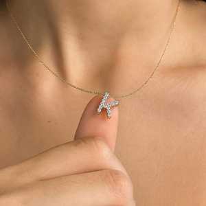 14K Yellow Gold Plated IGI Certified Natural CVD Brilliant Cut Diamond Alphabets Necklace 0.6 Ct VS1 F Color Fine Jewelry Women - Product Image 6