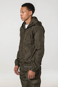 OEM Custom Men's Streetwear Nylon Windbreaker <b>hoodies</b> Casual Training Zip-up Elastic Cuff Front Embroidery Puff men's jackets - Product Image 3