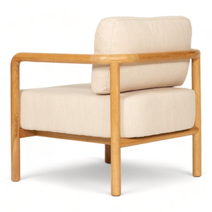 Modern Scandinavian Armchair <b>Beige</b> Fabric Wood Frame Legs Solid Back Living Room <b>Chair</b> Leisure Furniture - Product Image 5