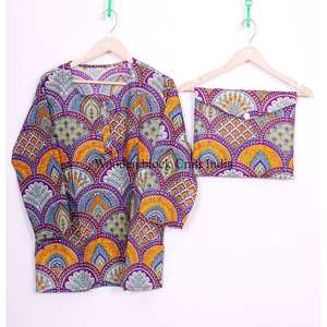 Robe de nuit pour femme, faite à la main, imprimé floral, 100% coton, col rond, ensemble pyjama en pur coton doux, cadeau pour demoiselle d'honneur, pyjama pour femme - Product Image 2