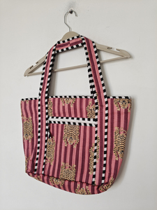 For Floral Print <b>Medium</b> <b>Size</b> Cotton Beach Tote <b>Bag</b> with Double Handles Zipper Closure Daily Use - Product Image 4