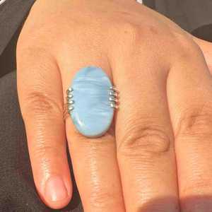 Handmade Sterling Silver Blue Opal Gemstone <b>Ring</b> Natural <b>Crystal</b> Jewelry Statement <b>Ring</b> Gift For Women Elegant - Product Image 3