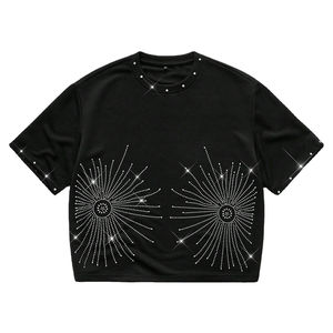 T-shirt personnalisé pour homme en coton 100% avec strass, motif, col rond, décontracté, manches courtes, ample, respirant, de qualité supérieure - Product Image 1