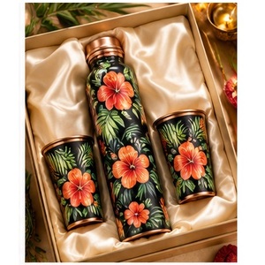Artisan Butterfly Floral Design Copper Water <b>Bottle</b> With Lid Portable Travel <b>Thermos</b> Set For Business Gifts - Product Image 5