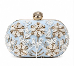 Pochette élégante pour femme avec perles, motif floral, bleu clair, sac de soirée/mariage, fermeture à loquet, sans bandoulière - Product Image 2