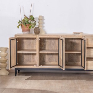 Vandana Autumn Vision 180cm solid mango wood <b>sideboard</b> with 3 doors and drawers - Product Image 5