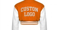 Veste bomber courte pour femme avec logo personnalisé, orange et blanc, manches longues, broderie unie sur le devant, style automne