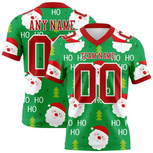 Camiseta de Fútbol Americano Personalizada de Navidad con Diseño de Santa Claus, Unisex, Cuello en V, Manga Corta, Nombre del Equipo y Número Sublimados - Product Image 1