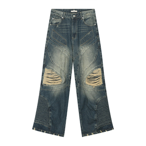 Jean baggy ample et droit pour homme, style classique, nouveau design, coupe large, long, style hip-hop, en coton délavé et usé - Product Image 6